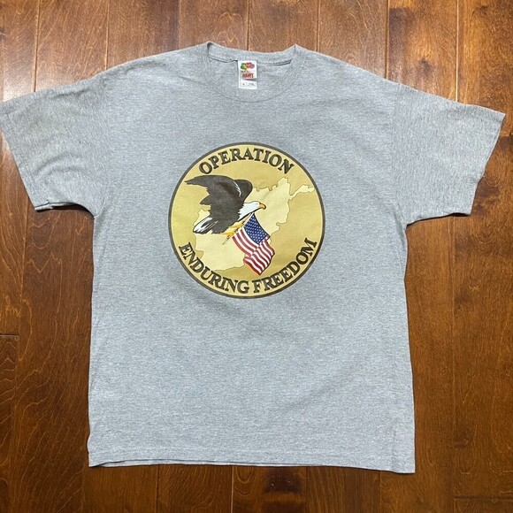 USA Operation Enduring Freedom Y2K Iraq War Grey T-Shirt Men's Size XL - Picture 3 of 7